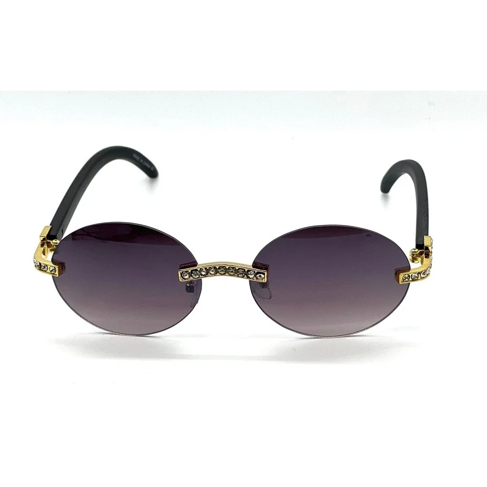 Men Women Sunglasses Oval Rimless Gold Accent Black Arms Fashion Eyewear Lentes‎